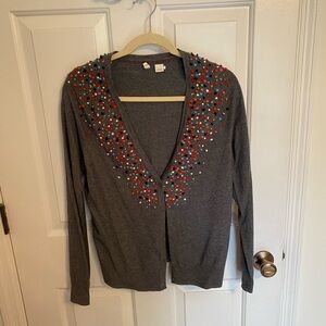 Grey cardigan with multicolored accents
